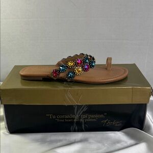 Thalia Sodi Brown Sandals‎ with Colorful Embellishments Women’s 6.5 M Joya Jewel